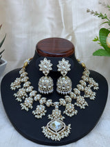 White Stone Traditional Necklace with Jhumka Earrings