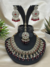 Maroon Necklace with Earrings and Maang Tikka