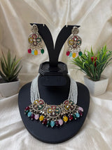 Multicolor Choker Necklace with Earrings