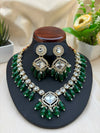 Green Stone Pearl Necklace with Earrings