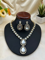 Silver Stone Necklace With Earrings
