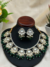 Green Kundan Pearl Stone Necklace With earrings