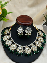 Green Kundan Pearl Stone Necklace With earrings