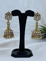 Golden Kundan Jhumki Earrings