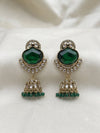 Green Stone Pearl Jhumki Earrings