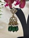 Green Kundan Jhumki Earrings