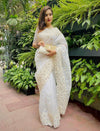 White Organza Saree With Thread Pearl Work 2