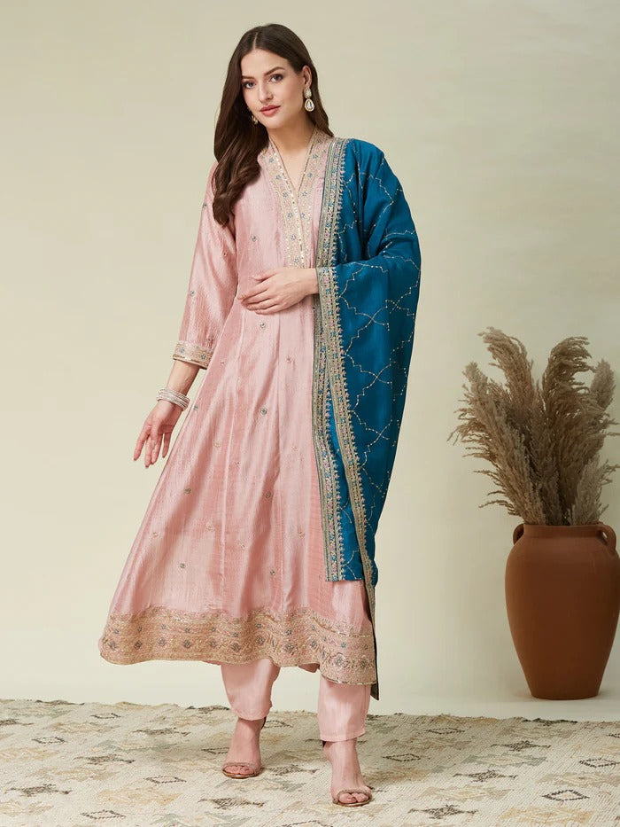 Peach Silk Anarkali Suit Women
