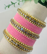 Pink Gold Stone Velvet Bangles
