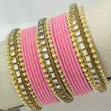 Pink Gold Stone Velvet Bangles