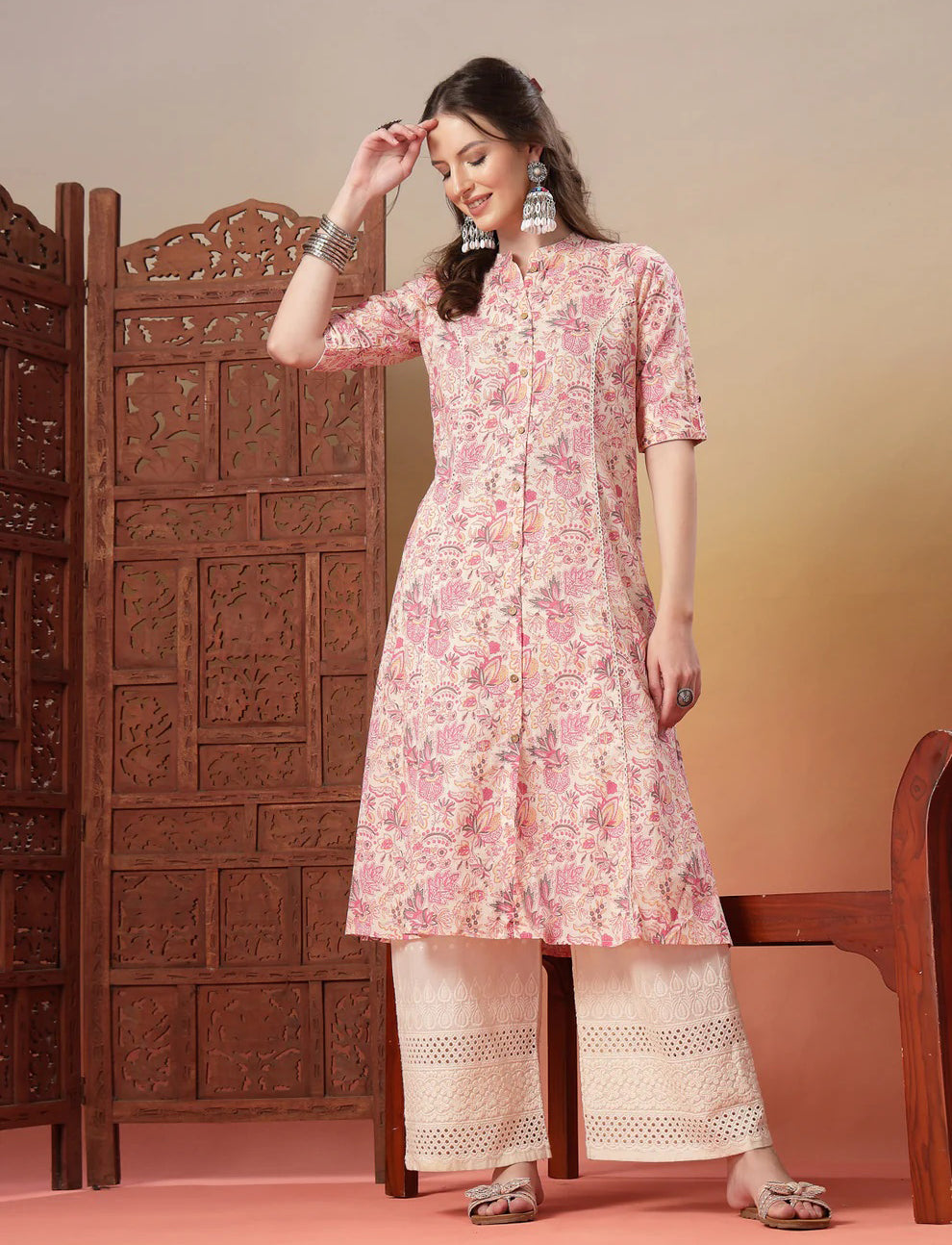 Floral Printed Rayon A-Line Kurta