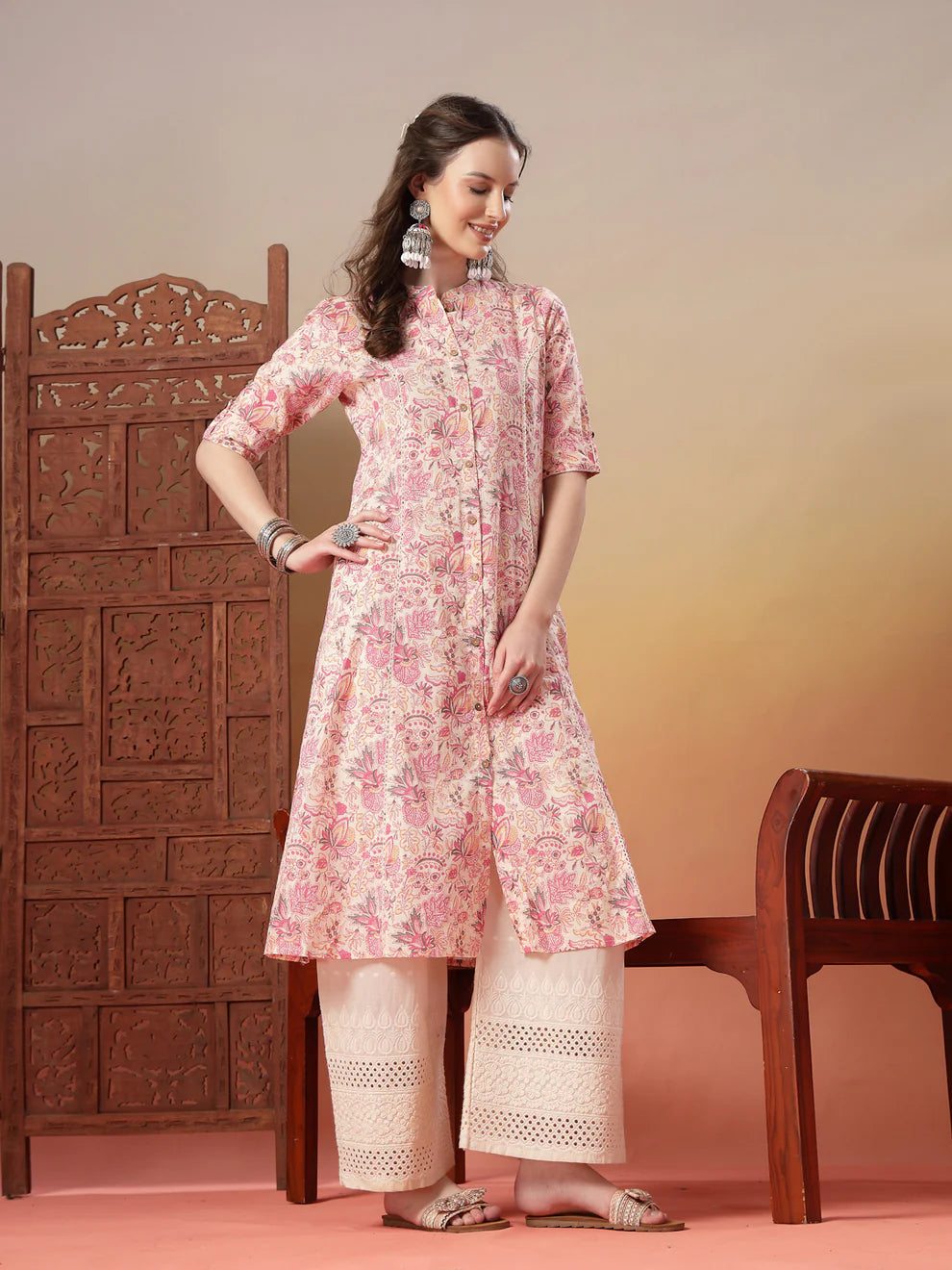 Floral Printed Rayon A-Line Kurta