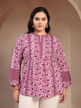 Purple Floral Printed Cotton Top