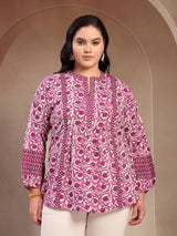 Purple Floral Printed Cotton Top