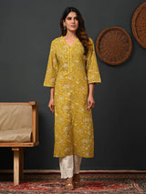Mustard Printed Cottton Kurti