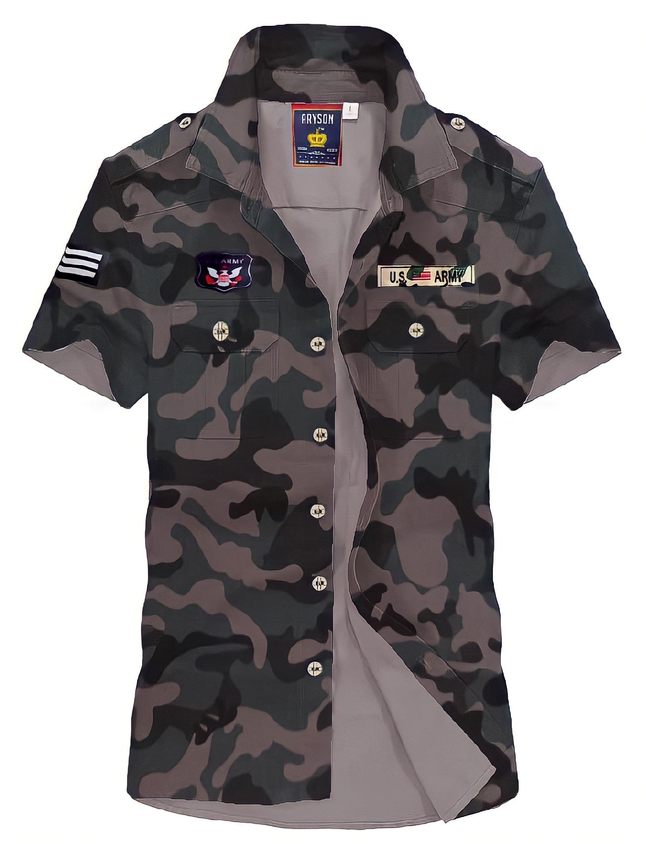Printed grey cotton shirt men