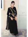 Beautiful Golden Embroidery Saree With Belt -BLACK
