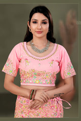 Light Pink Lehenga Choli Embellished With Multicolored Thread Work