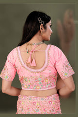 Light Pink Lehenga Choli Embellished With Multicolored Thread Work