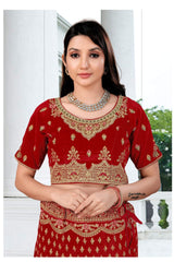 Velvet Resham Red Bridal Lehenga Choli
