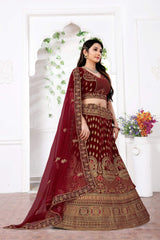 Maroon Bridal Velvet Lehenga Choli