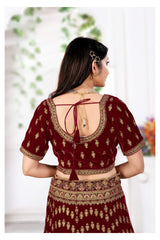 Maroon Bridal Velvet Lehenga Choli