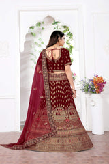 Maroon Bridal Velvet Lehenga Choli