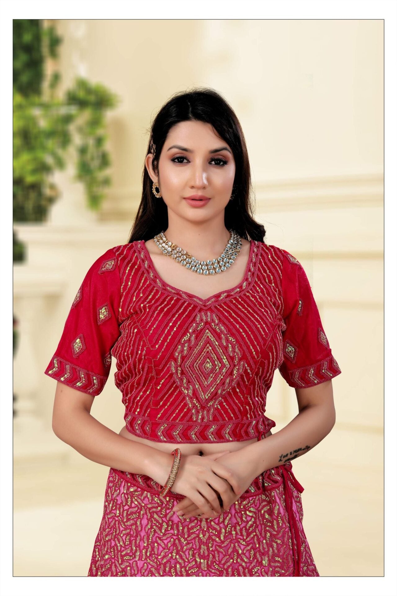 Hot Pink BridalEmbroidered Lehenga Set