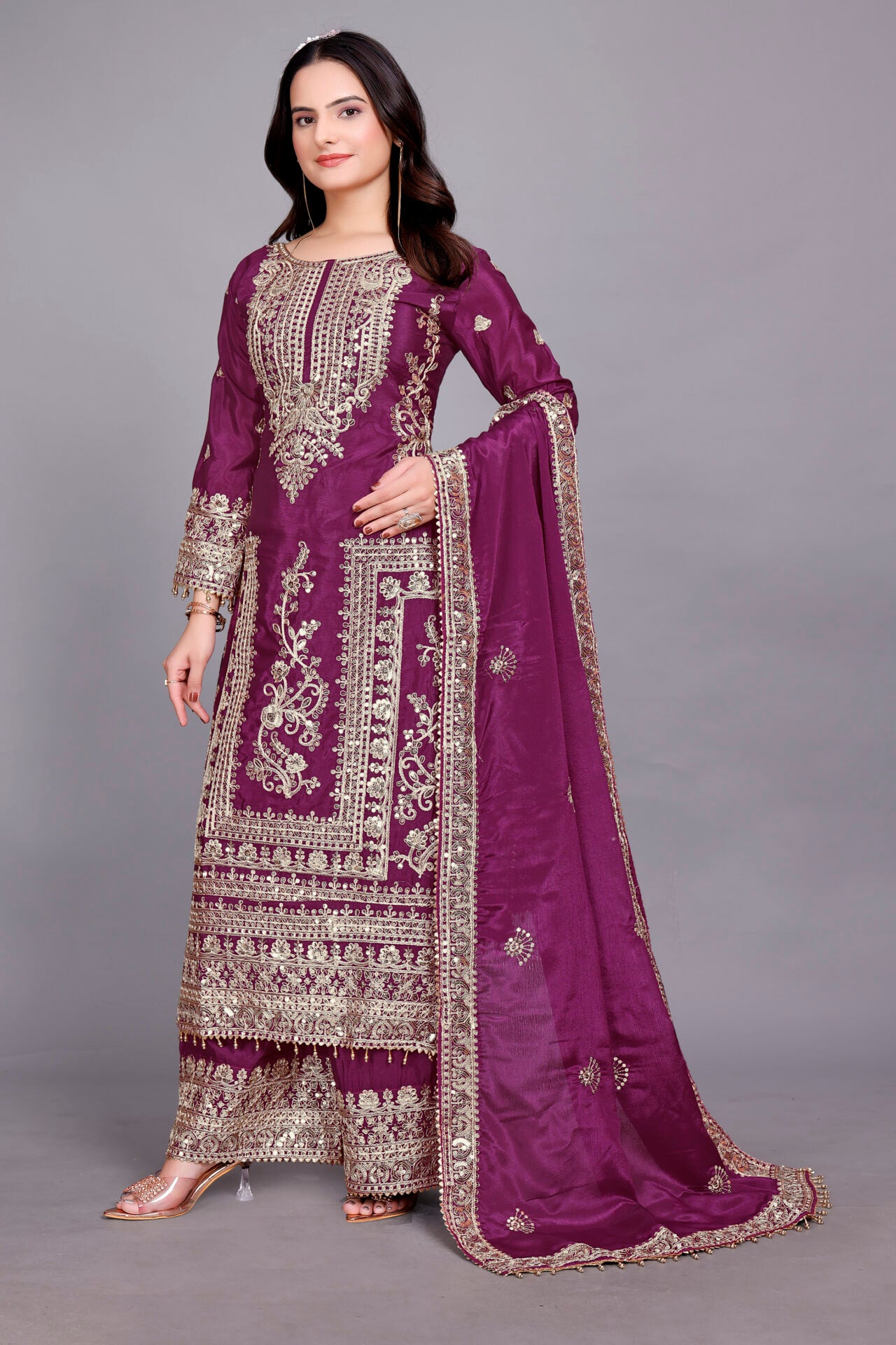 Pakistani Embroidered Silk Suit Womens