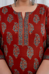 Maroon Printed Straight Kurta