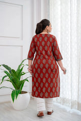 Maroon Printed Straight Kurta