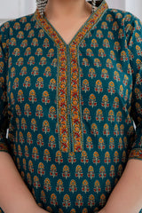 Green Printed Straight kurta