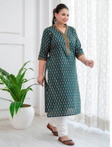 Green Printed Straight kurta