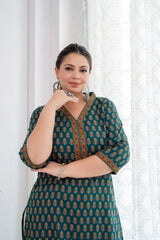 Green Printed Straight kurta