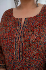 Rust Printed Straight Kurta