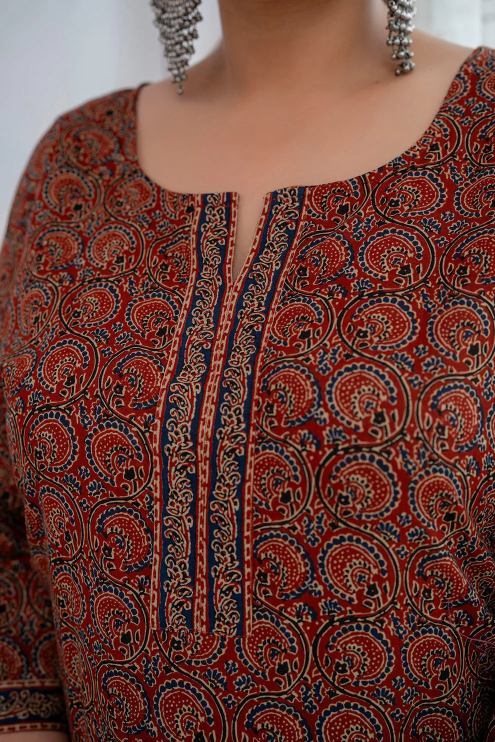 Rust Printed Straight Kurta