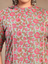 Sky Blue Floral Printed Cotton Kurti