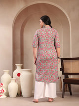 Sky Blue Floral Printed Cotton Kurti