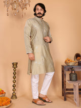 Beige Embroidered Kurta Pajama