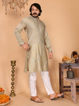 Beige Embroidered Kurta Pajama