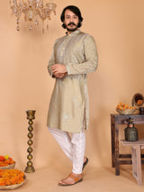 Beige Embroidered Kurta Pajama