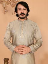 Beige Embroidered Kurta Pajama