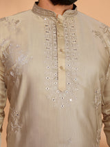 Beige Embroidered Kurta Pajama
