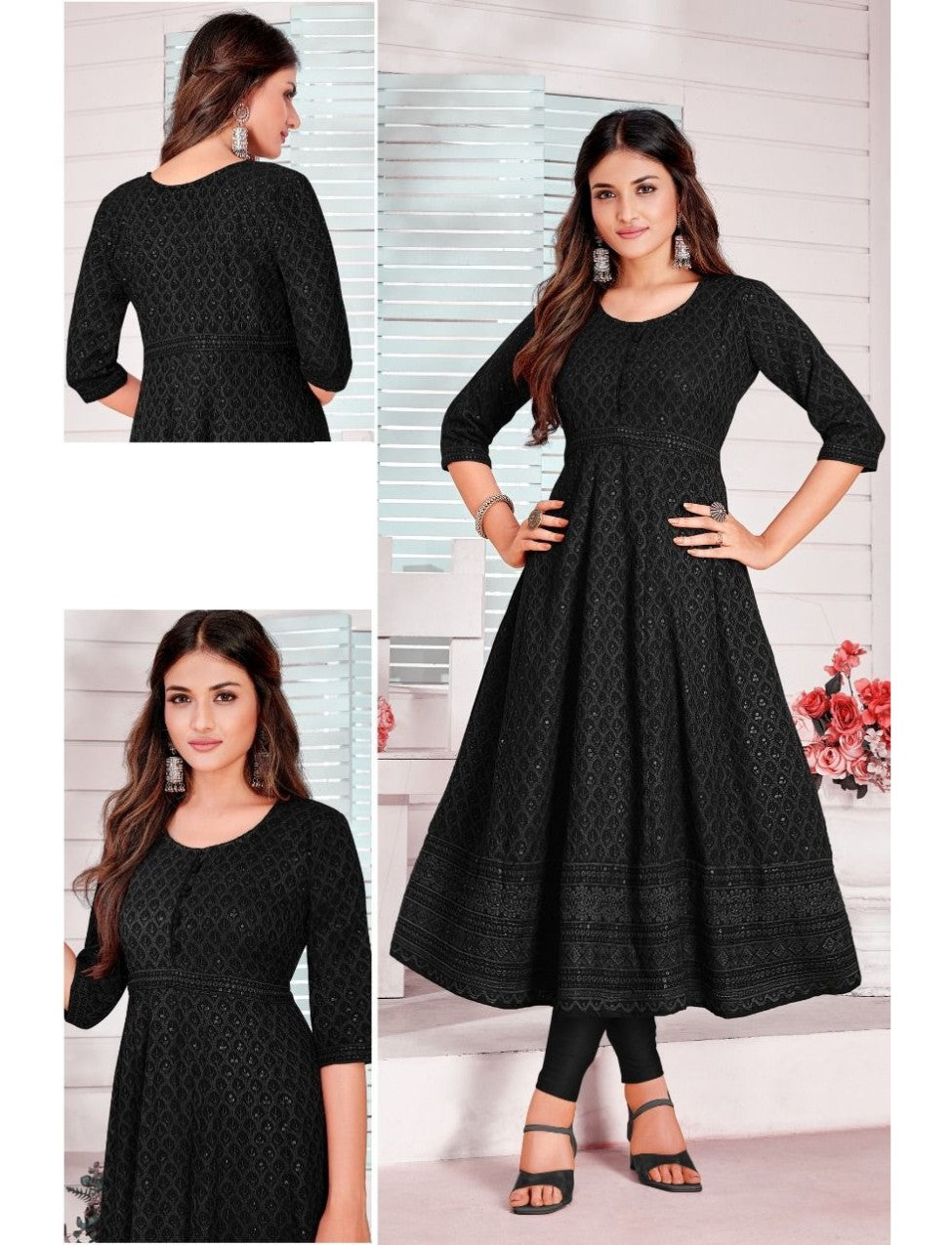 Black Chikankari Anarkali Kurti