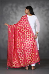 pink Heavy Phulkari dupatta