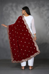 Maroon Embroidered Velvet Shawl