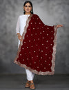 Maroon Embroidered Velvet Shawl