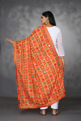 Heavy Orange Mirror Work Phulkari Dupatta