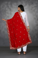 Red embroidered Velvet Shawl