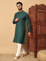 Jacquard Green Kurta Pajama Mens